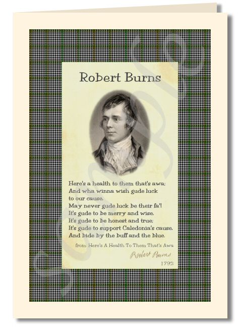 Robert Burns - extract from Here's a health to them that's awa greeting card